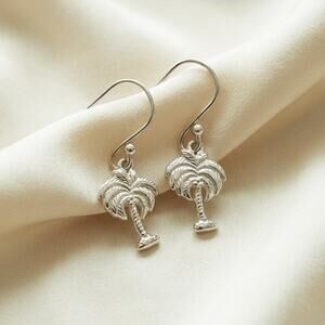 Vintage Sterling Silver Palm Tree Dangle Earrings